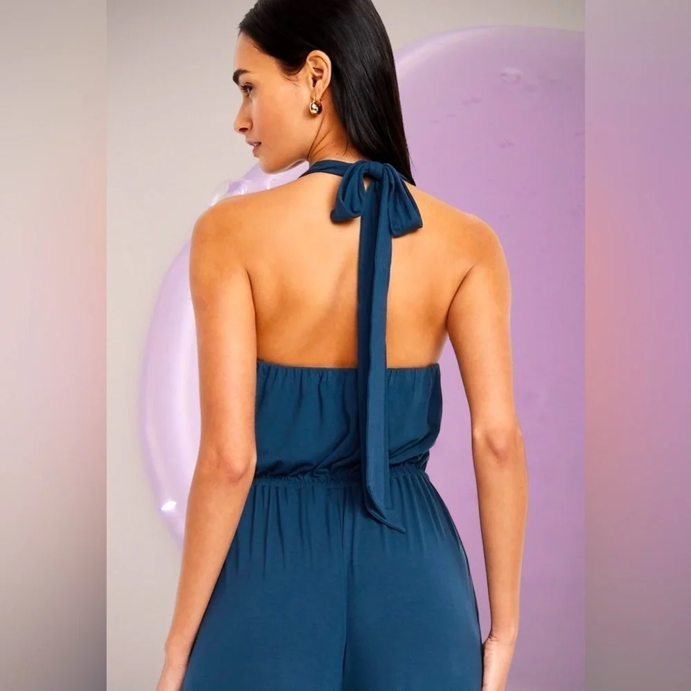 NWTS🦋GAP OLD NAVY LG🦋WAIST DEFINED HALTER STYLE JUMPSUIT FITTED BODICE WIDE LEG - Picture 12 of 15